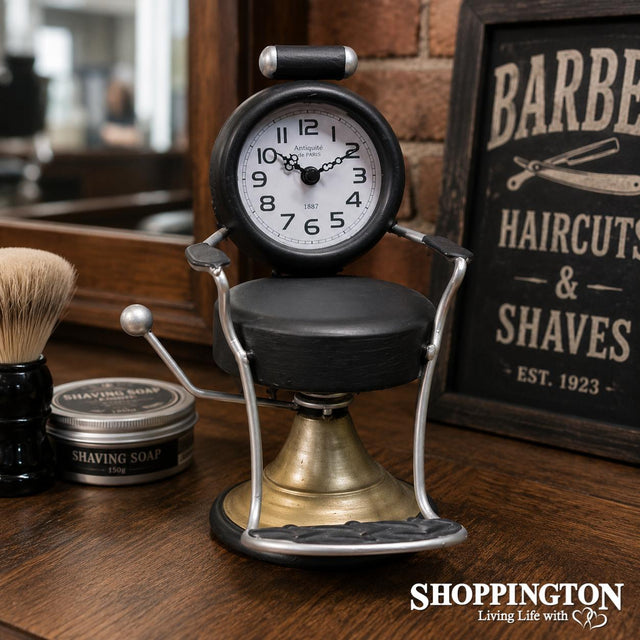 Clock Metal Old Fashioned Barbers Chair - Black