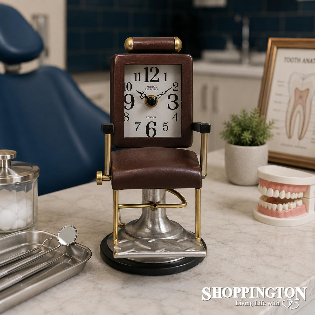 Clock Metal Old Fashioned Barbers Chair - Brown