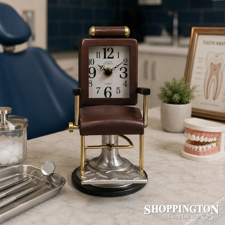 Clock Metal Old Fashioned Barbers Chair - Brown
