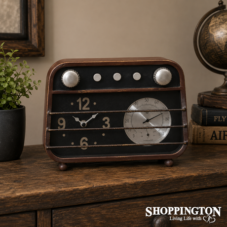 Clock/Barometer Metal Old Style Radio
