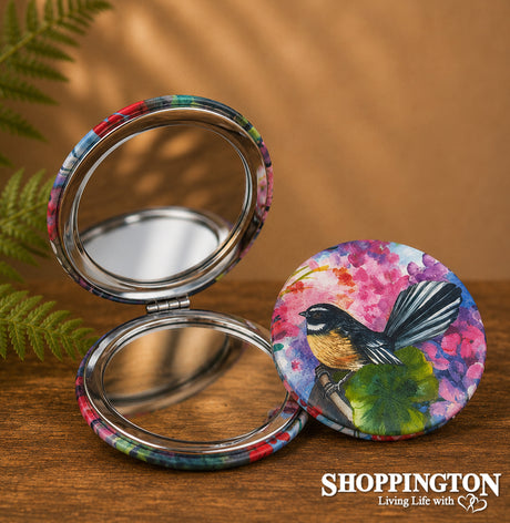 Compact Mirror NZ Print - Fantail - Irina Velma