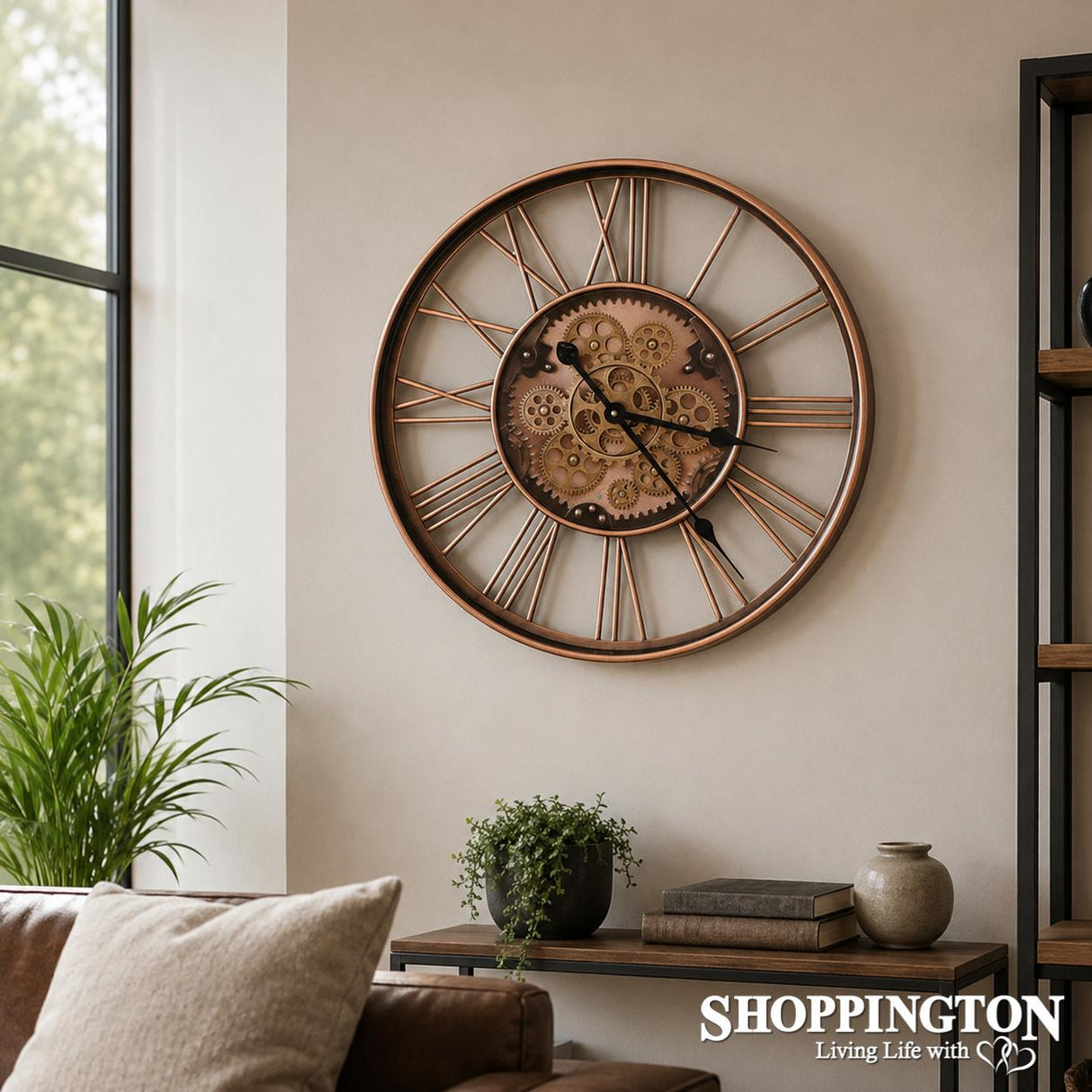 Copper Moving Gears Clock With Glass Face 55cm