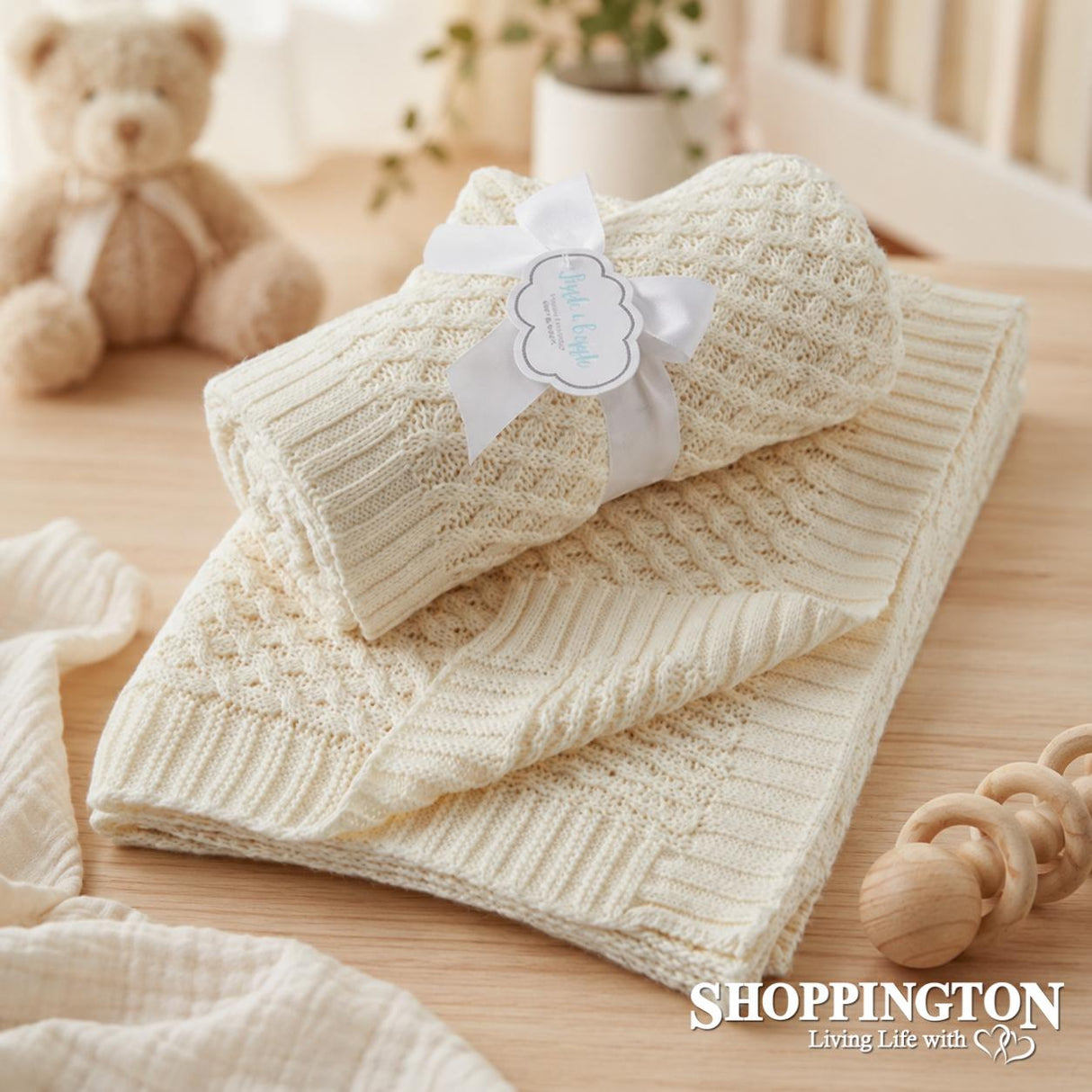 Cream Basket Weave Knit Baby Blanket