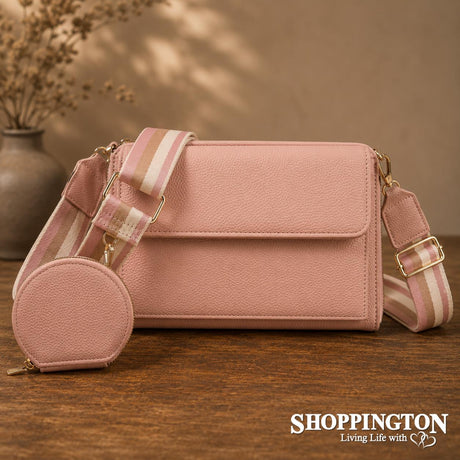 Crossbody Handbag Triple Compartment with Coin Purse - Pink