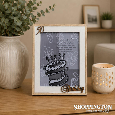 Designer Natural Wood Photo Frame 50 Birthday