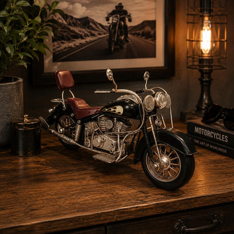 Die Cast Metal Replica Black & Gold Flame Motorbike