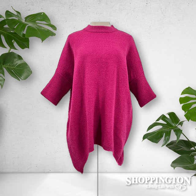 Drop Back Sleeved Jumper - Cerise