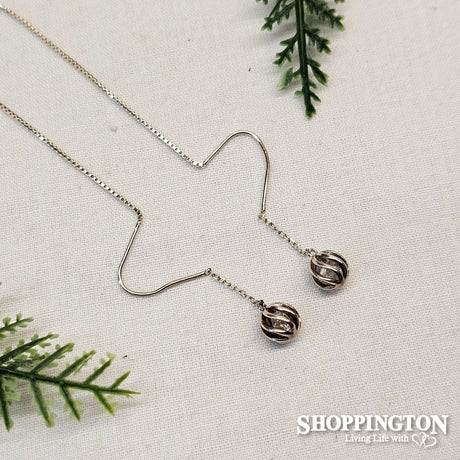 Earrings - Ball & Zircon 925 Sterling Silver Chain