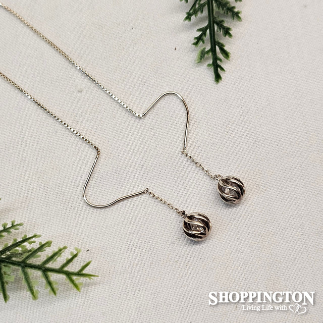 Earrings - Ball & Zircon 925 Sterling Silver Chain