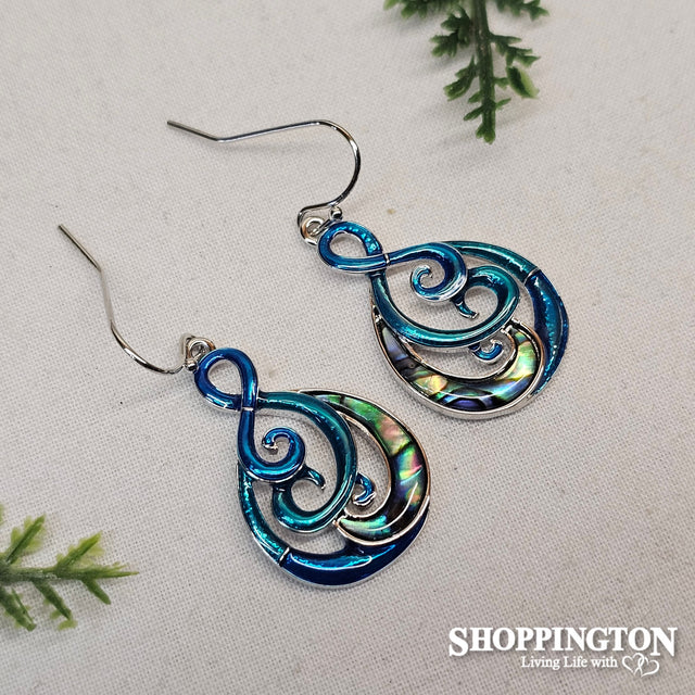 Earrings - Blue Koru & Paua
