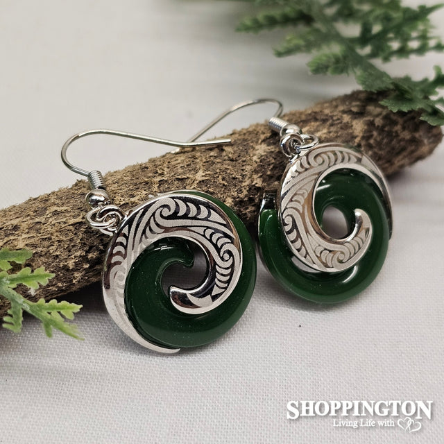 Earrings - Green Koru Laser