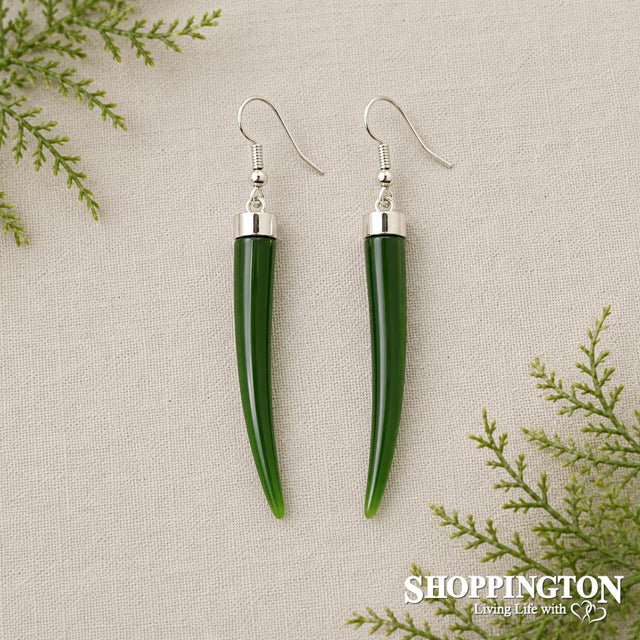 Earrings - Green Resin Tusk Shape