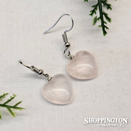 Earrings - Heart Shaped Rose Quartz