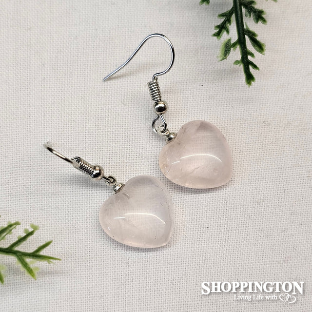 Earrings - Heart Shaped Rose Quartz