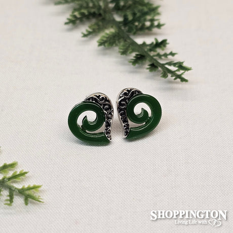Earrings - Jade Resin Koru Heart Stud