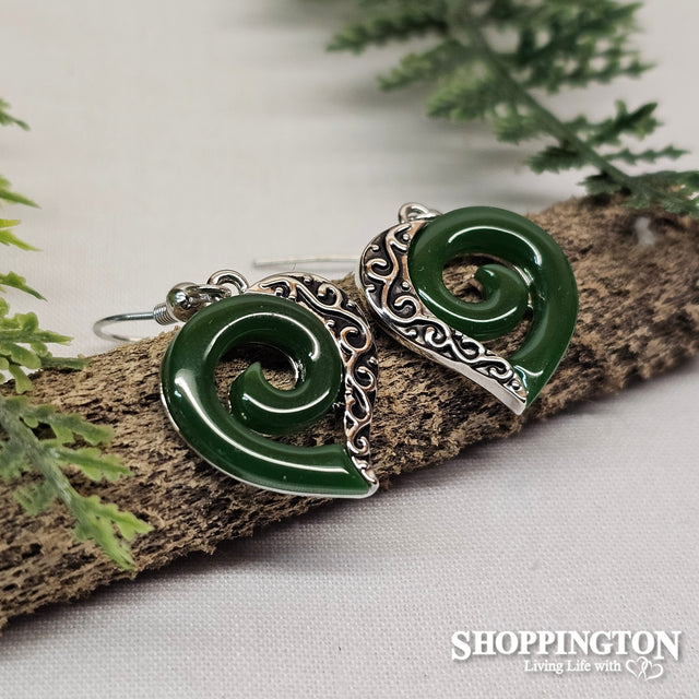 Earrings - Jade Resin Koru