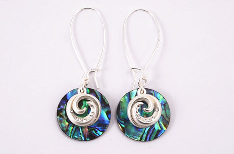 Earrings - Paua Disc with Koru