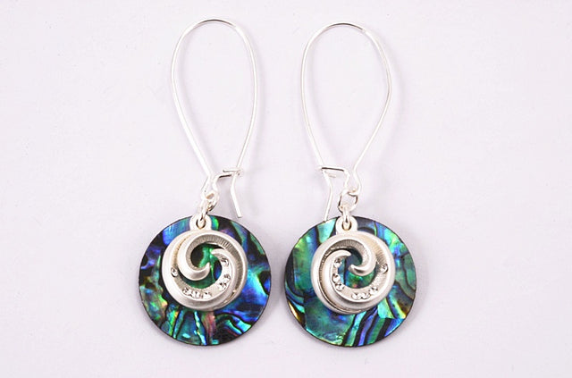 Earrings - Paua Disc with Koru