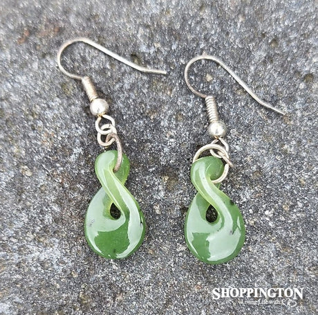 Earrings - Pounamu & Silver Twist
