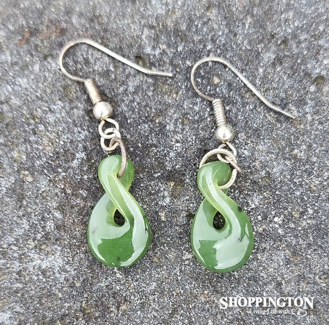 Earrings - Pounamu & Silver Twist