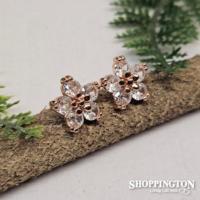 Earrings - Rose Gold Zircon Flower