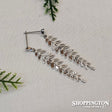 Earrings - Silver & Diamante Leaf Stem