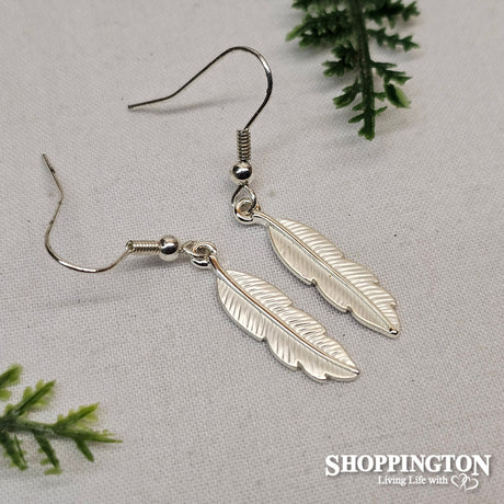Feather White Silver Earrings