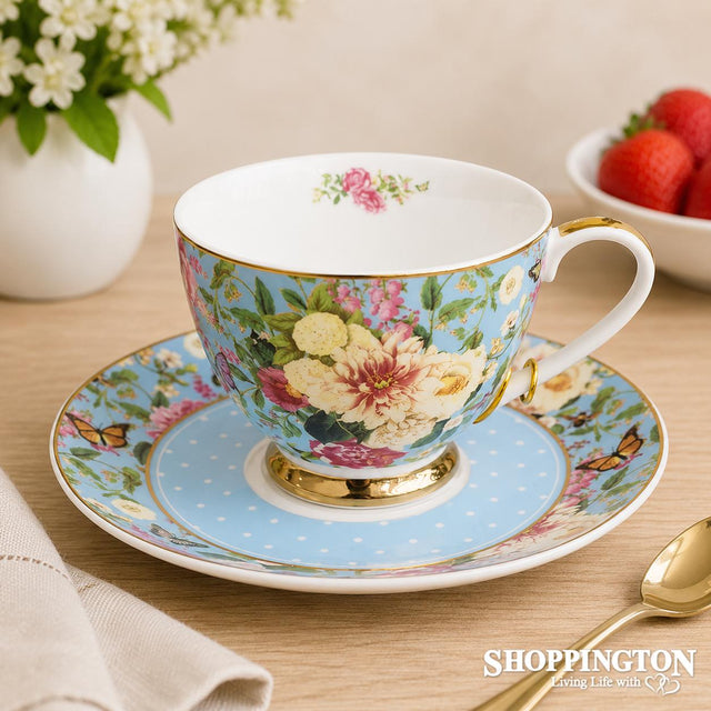 Floral Garden - Blue Tea Cup & Saucer Set