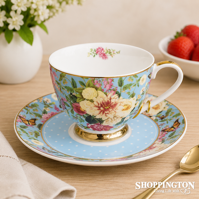 Floral Garden - Blue Tea Cup & Saucer Set