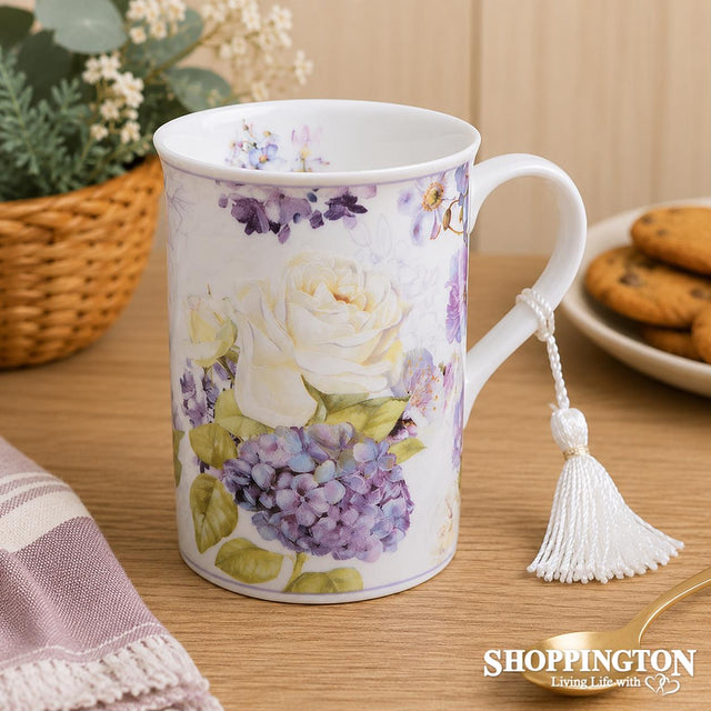 Floral Tasselled Mug with Gift Box