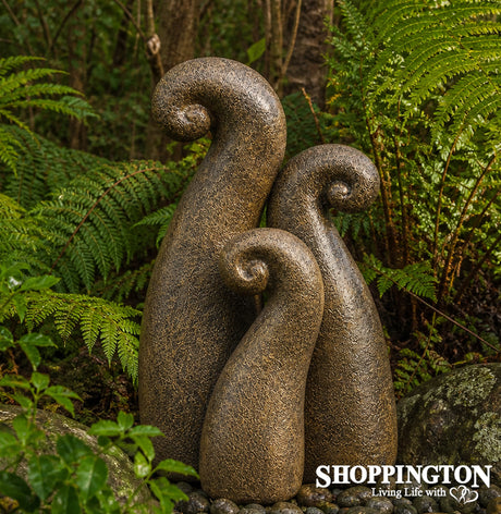 Garden Ornament - Pottery Koru Garden Art - Gold & Black (set of 3)