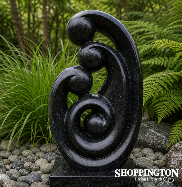 Garden Sculpture - Terrazzo Family Statue / Black 140cm