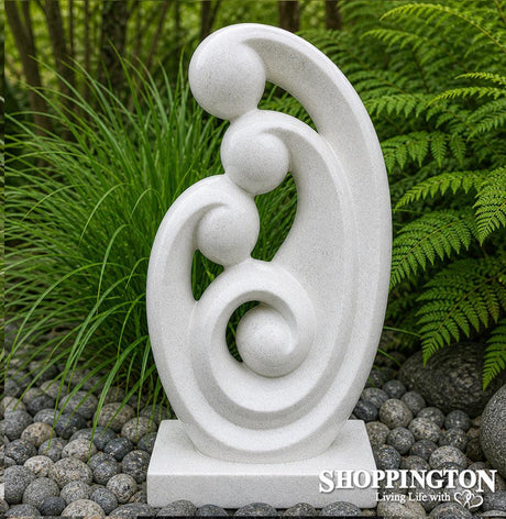 Garden Sculpture - Terrazzo Family Statue / White 140cm