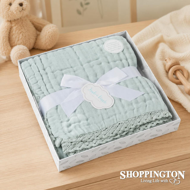 Gift Boxed Misty Double Muslin Blanket with Lace Trim