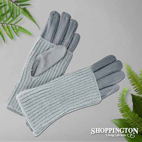 Gloves - Suede with Knit Cover - Grey