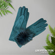 Gloves - Suede with large Pompom - Teal
