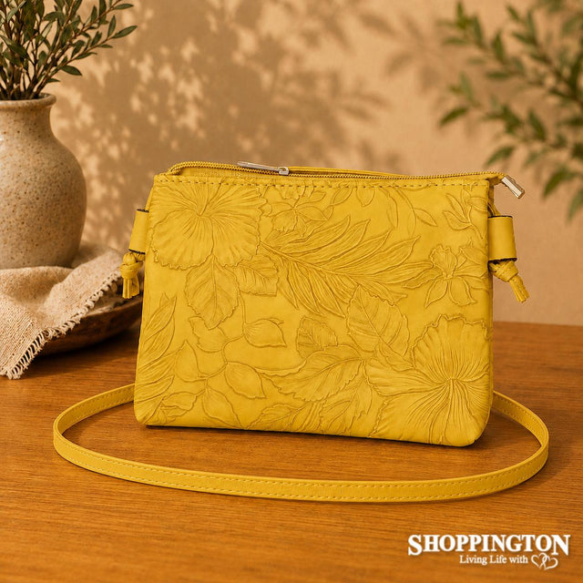 Handbag - Botanical Embossed Bag - Amber