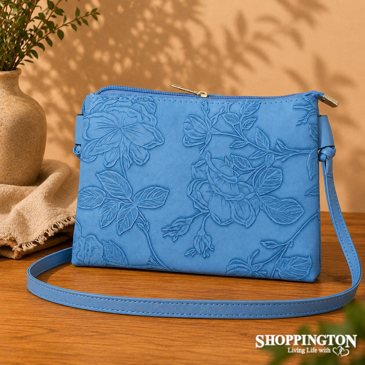 Handbag - Botanical Embossed Bag - Blue