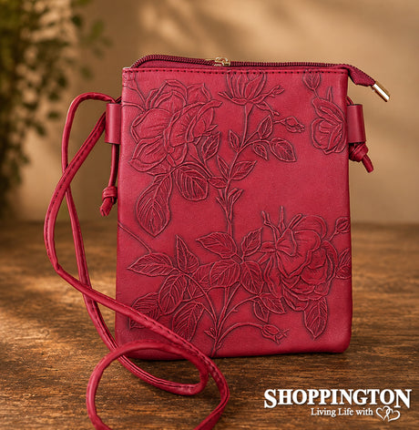 Handbag - Hibiscus Embossed Phone Bag / Burgundy