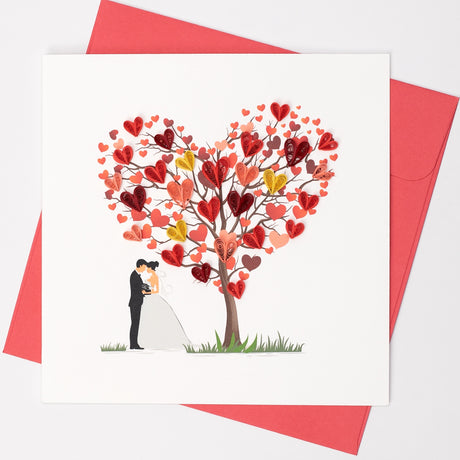 Handmade Gift Card - Quilled Wedding Heart Tree