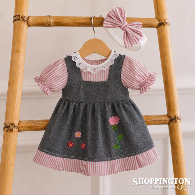Hopscotch Dolls Clothes - Denim & Pink Stripe Dress
