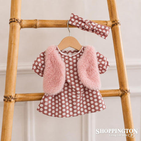 Hopscotch Dolls Clothes - Pink Polk Dot & Fur Vest