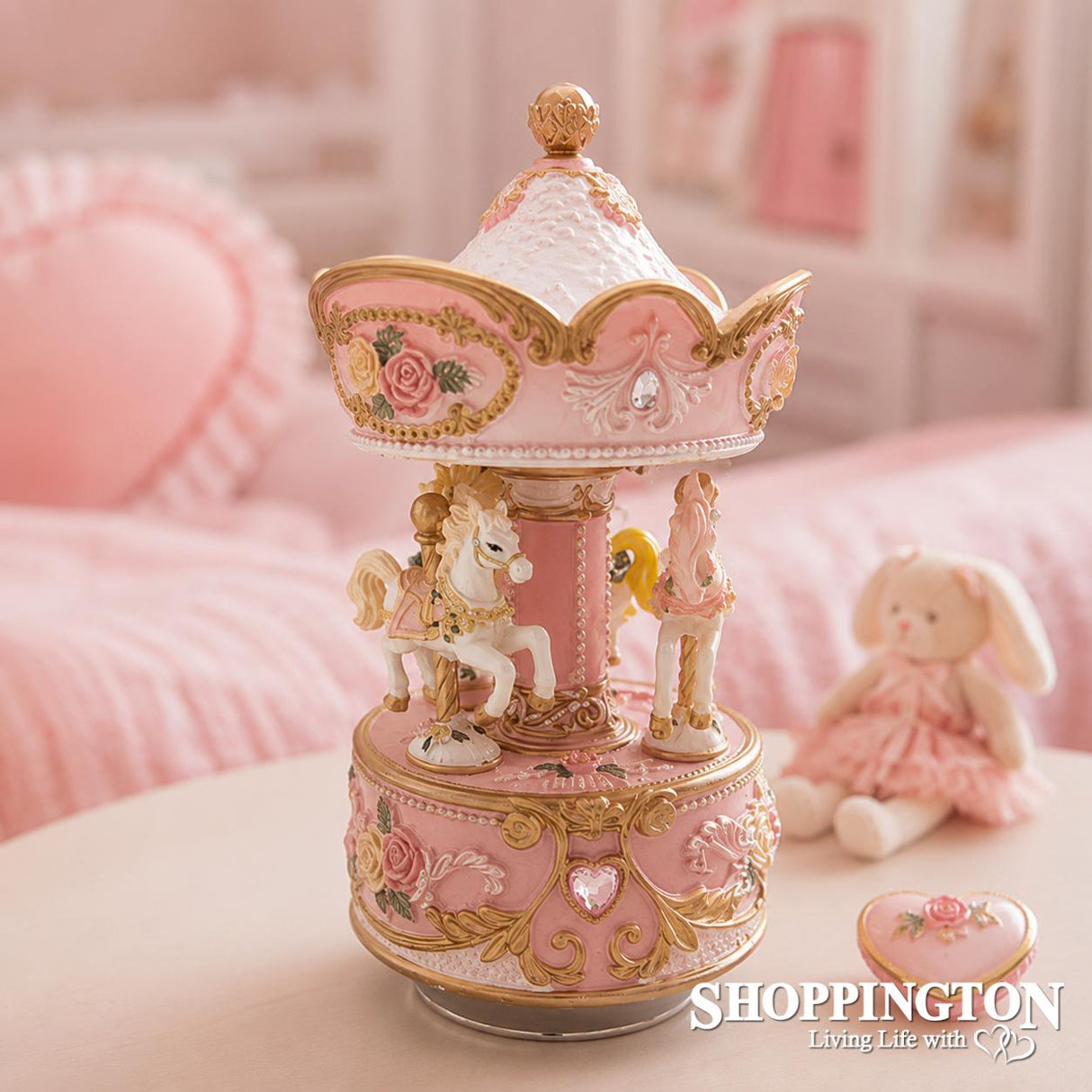 Horse Carousel 15cm - Pink & White