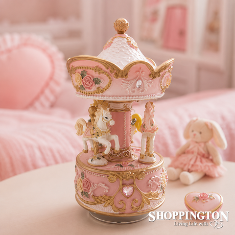 Horse Carousel 15cm - Pink & White