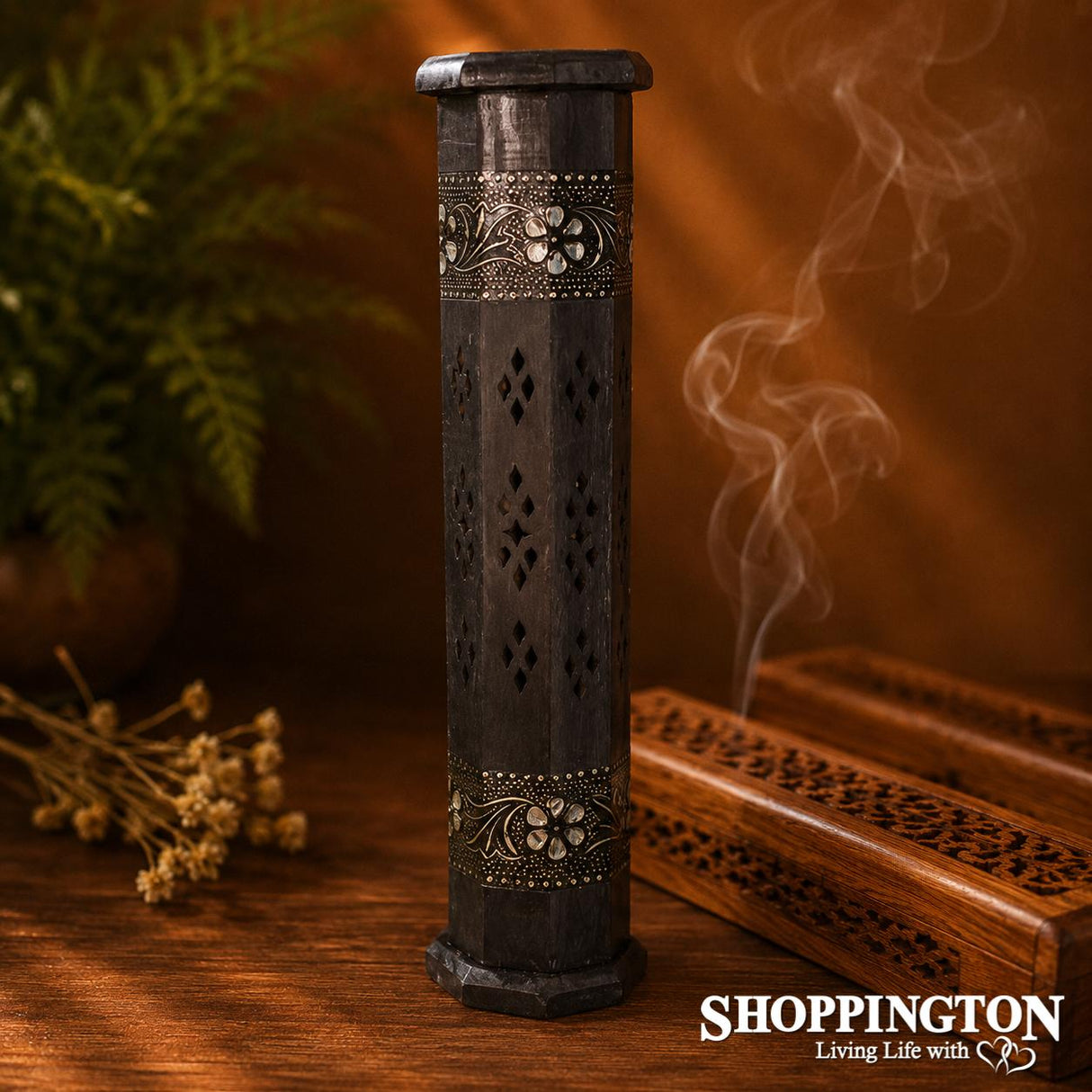 Incense Tower - Black & Silver Floral