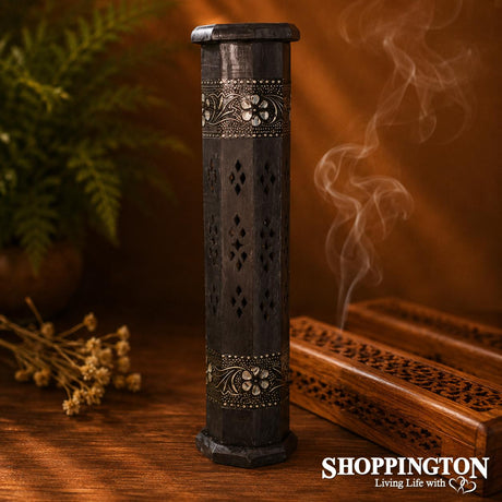 Incense Tower - Black & Silver Floral