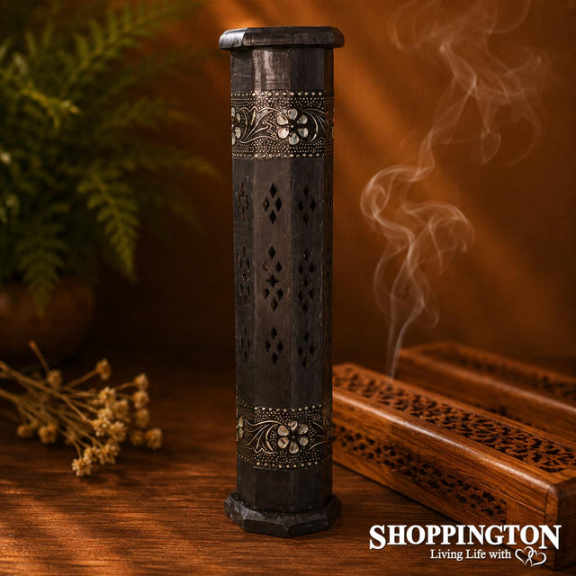 Incense Tower - Black & Silver Floral