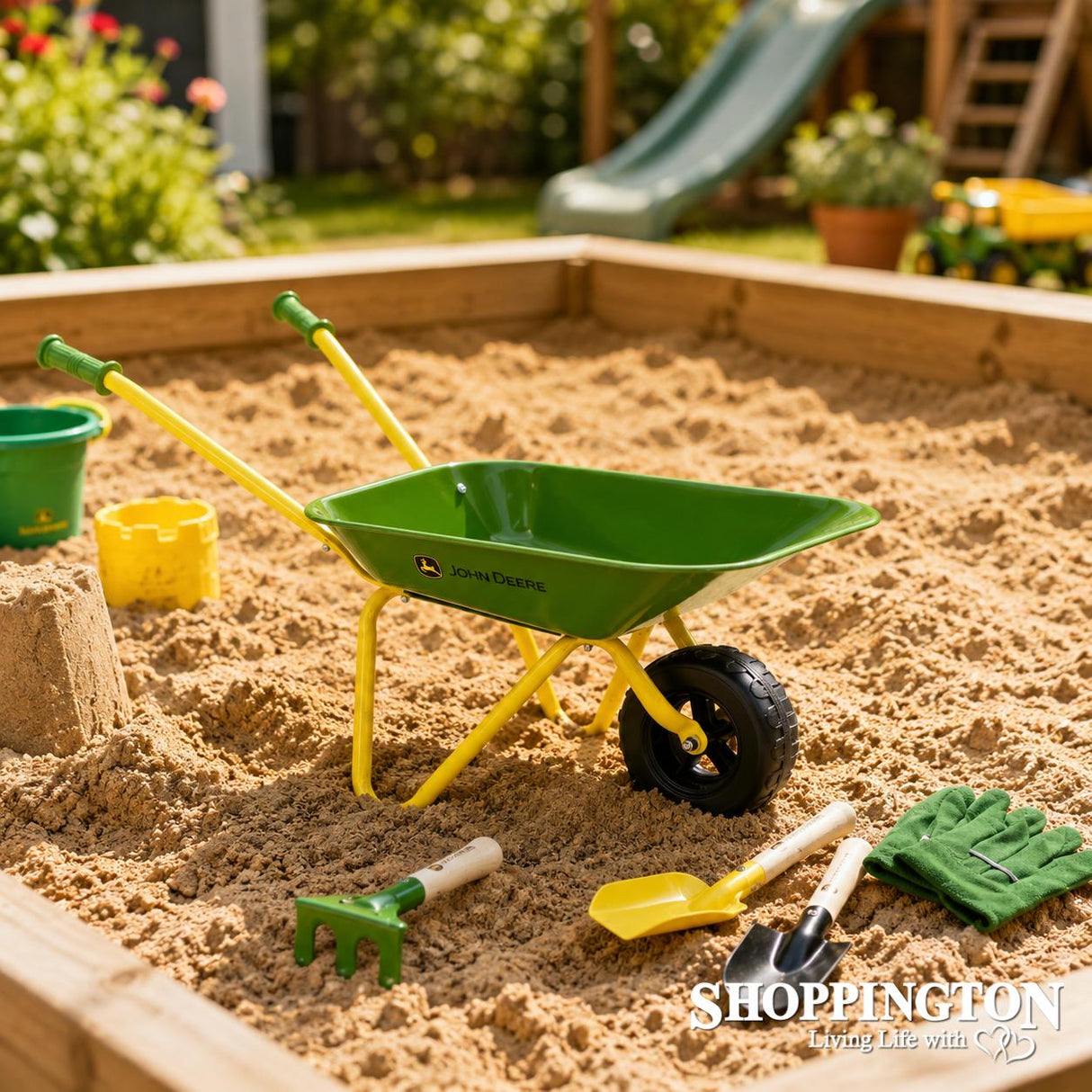 John Deere Metal Wheelbarrow with Accessories