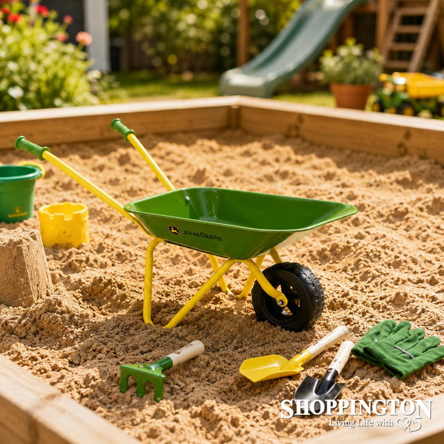 John Deere Metal Wheelbarrow with Accessories