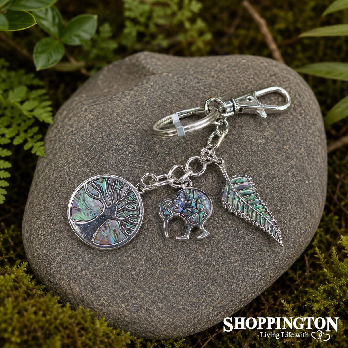 Keyring Bag Charm - Tree of Life, kiwi & Fern